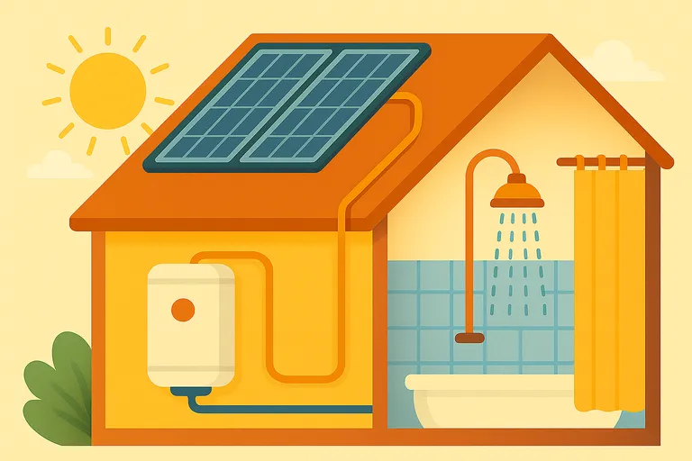 placas-solares-calentar-agua Sistema solar térmico en casa para calentar agua, con paneles solares conectados a calentador y ducha
