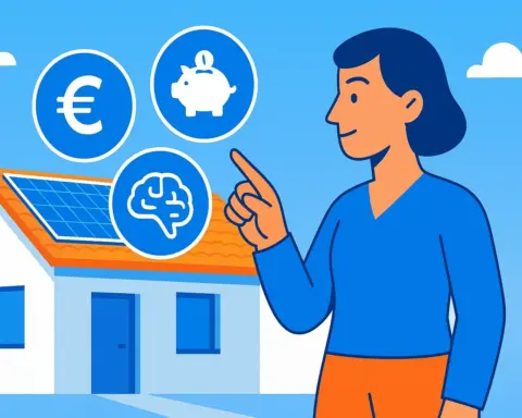 Ilustración de una persona eligiendo entre diferentes iconos que representan las tarifas solares de Endesa, simbolizando la flexibilidad de su oferta de autoconsumo.