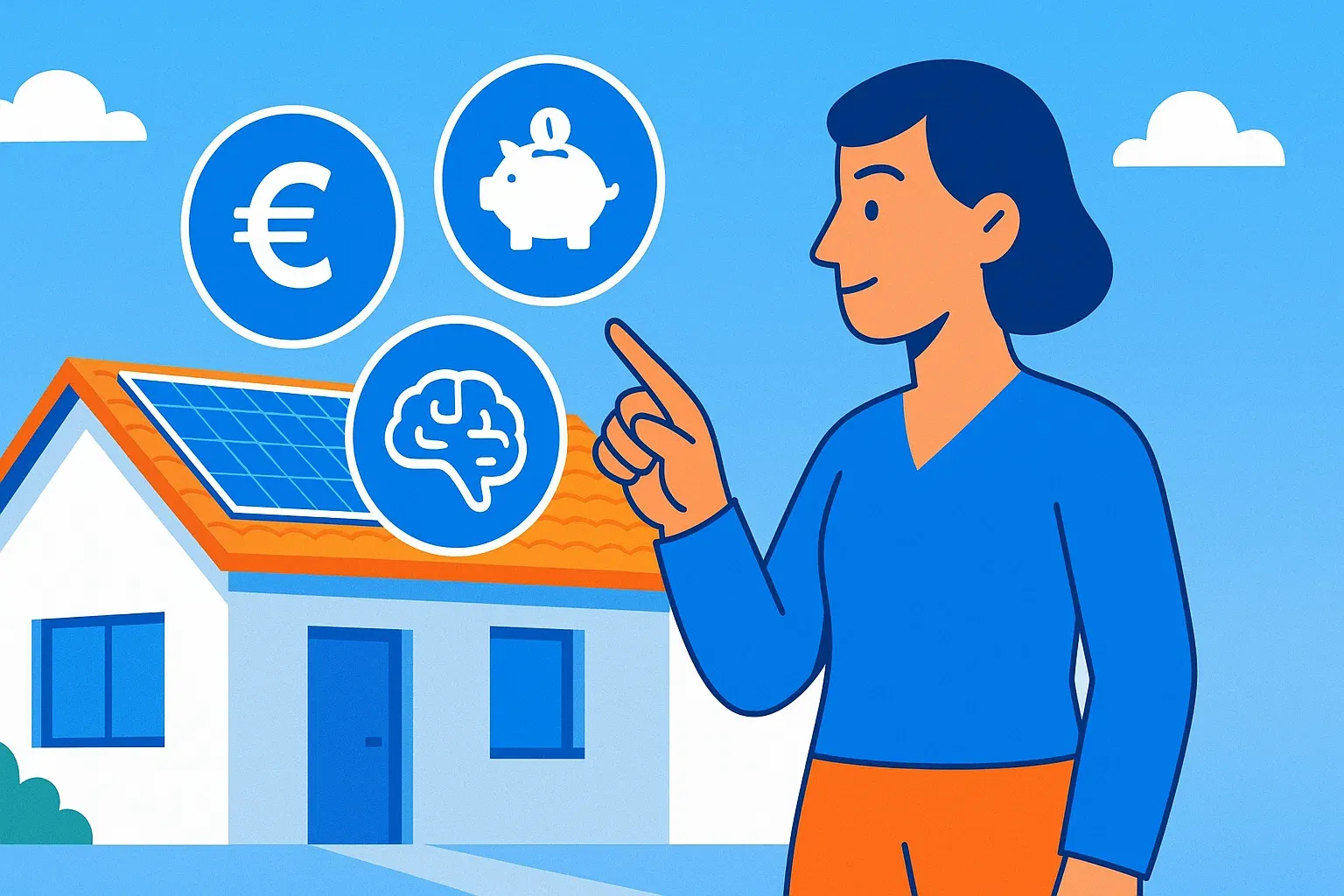 Ilustración de una persona eligiendo entre diferentes iconos que representan las tarifas solares de Endesa, simbolizando la flexibilidad de su oferta de autoconsumo.