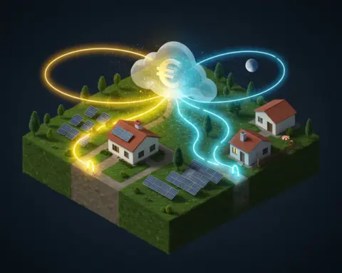 Ilustración conceptual de la batería virtual Solar Cloud de Iberdrola, donde la energía sobrante de una casa se almacena en una nube para pagar facturas de luz nocturnas o de una segunda residencia.