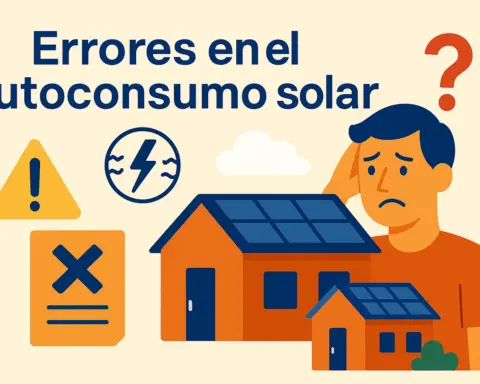 Imagen que muestra errores comunes en el autoconsumo solar, con un hombre confundido y una casa solar